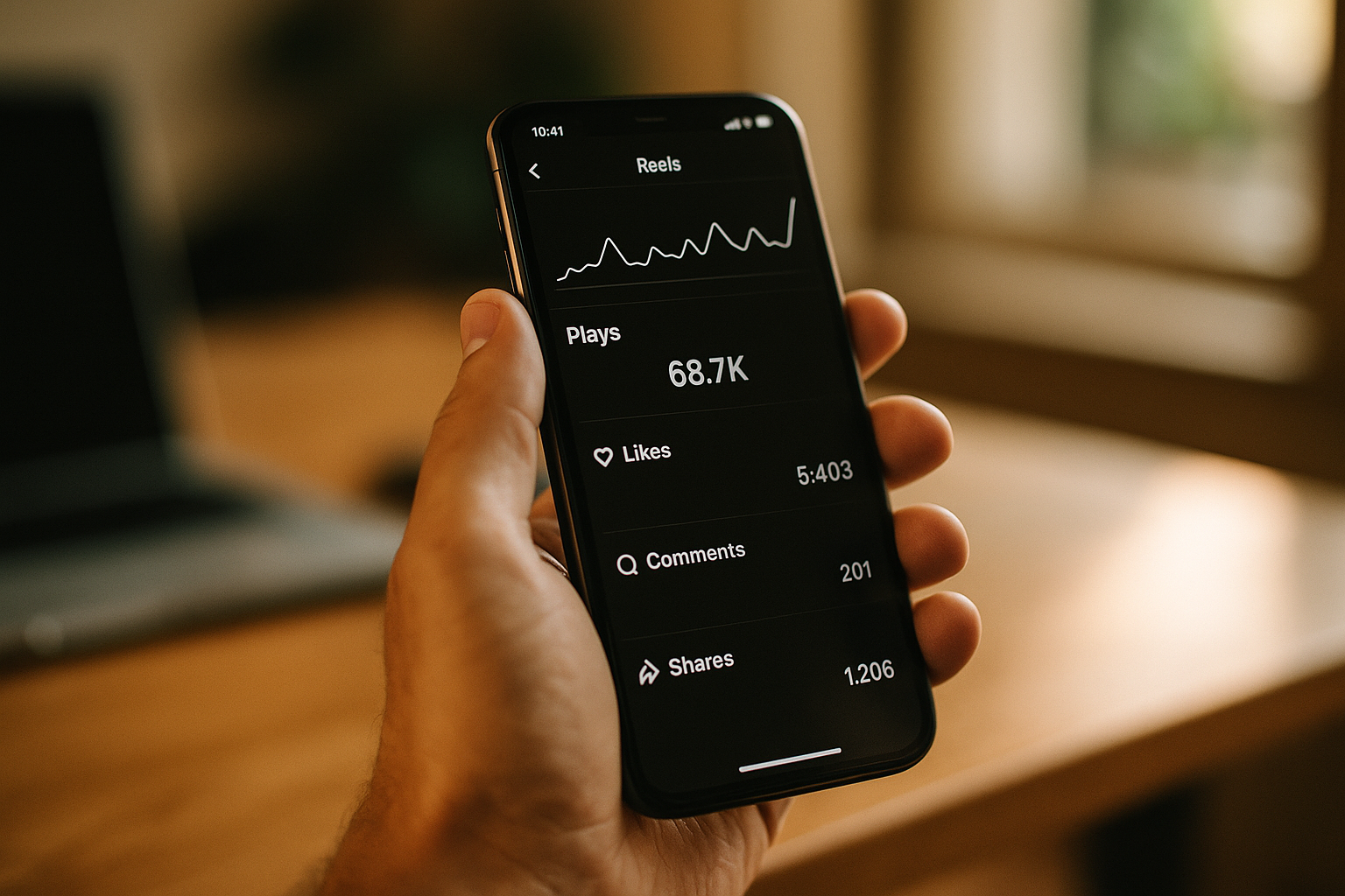 phone screen showing Instagram Reels analytics with good engagement metrics